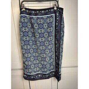 Sag Harbor Skirt‎ Blue Floral Stretchy Waist Wrap Midi Chiffon Boho Cottagecore